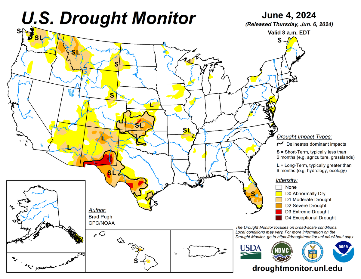 U.S. Monthly Drought June 4, 2024 Map of U.S.